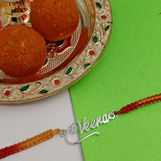 Veera Initial Silver Rakhi For Brother Raksha Bandhan gift - Soft Cotton Thread Rakhi
