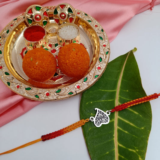 Shree Ganesha Engraved Silver Rakhi-Soft Cotton Thread Rakhi