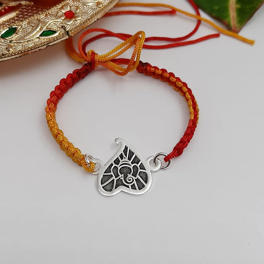 Shree Ganesha Engraved Silver Rakhi-Soft Cotton Thread Rakhi