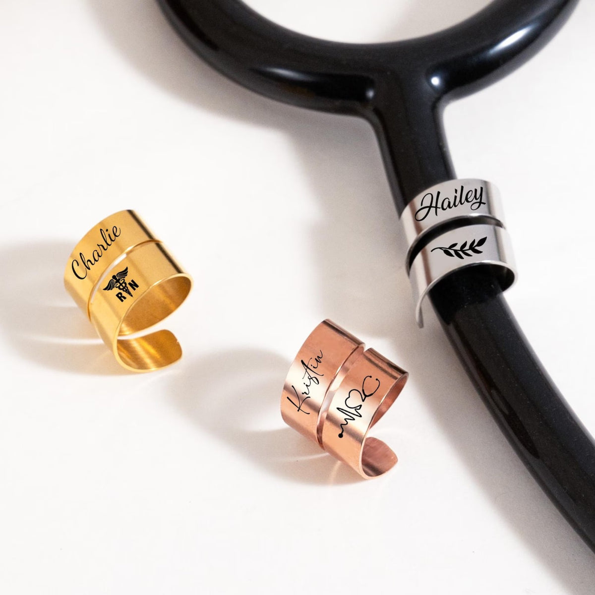 Jeluxa™ Personalized Stethoscope ID Tag – Custom Name Ring & Nurse Gift