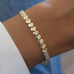 Jeluxa 18K Gold Plated Heart Tennis Bracelet with Sparkling CZ Stones
