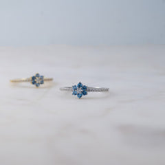 Jeluxa Blue Blossom Floral CZ Ring – Elegant Gold Plated Sterling Silver