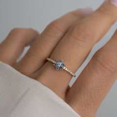 Jeluxa Blue Blossom Floral CZ Ring – Elegant Gold Plated Sterling Silver