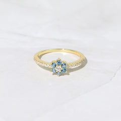 Jeluxa Blue Blossom Floral CZ Ring – Elegant Gold Plated Sterling Silver