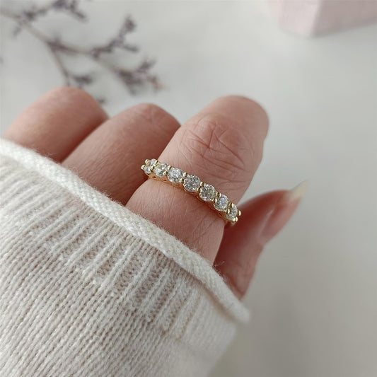 Jeluxa Dainty Half Eternity Ring – Gold Band with Cubic Zirconia