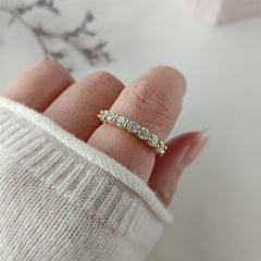 Jeluxa Dainty Half Eternity Ring – Gold Band with Cubic Zirconia