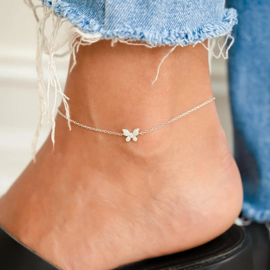 Jeluxa Delicate Butterfly Anklet – 925 Sterling Silver CZ Dainty Ankle Bracelet