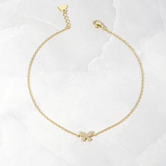 Jeluxa Delicate Butterfly Anklet – 925 Sterling Silver CZ Dainty Ankle Bracelet