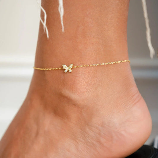 Jeluxa Delicate Butterfly Anklet – 925 Sterling Silver CZ Dainty Ankle Bracelet