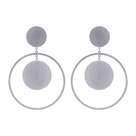 Large Silver Disc Minimal Earrings