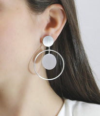 Large Silver Disc Minimal Earrings