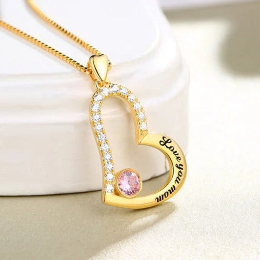 "Love You Mom" Birthstone Diamond Necklace
