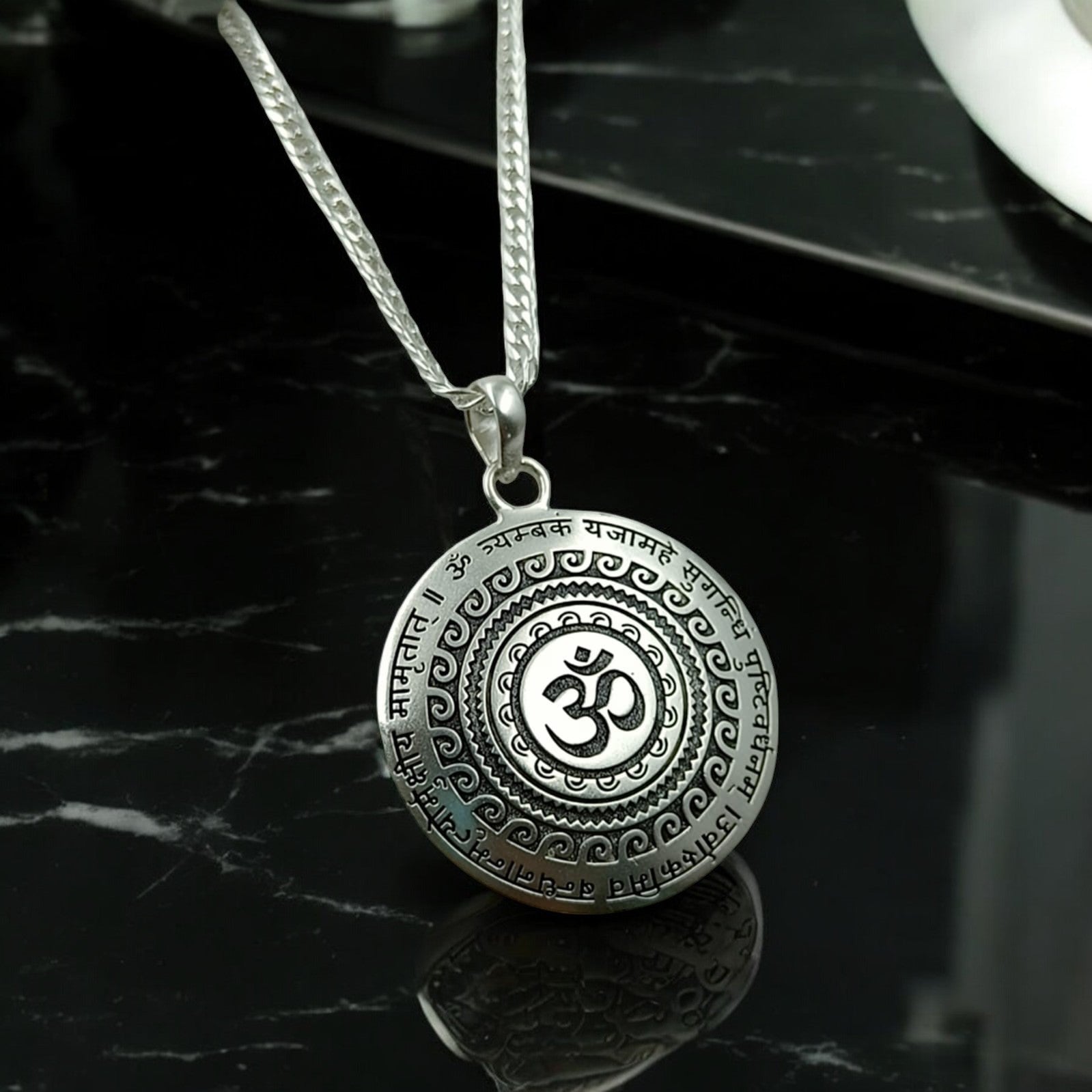 Mahamrityunjaya Mantra Om Necklace German Silver / Sterling Silver / 20 Inch