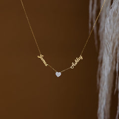 Mellow Double Name With Heart Necklace