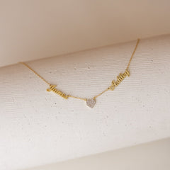 Mellow Double Name With Heart Necklace