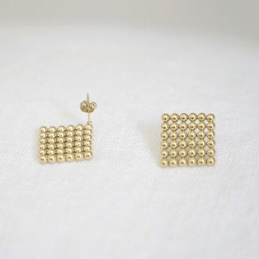 Minimalist Chic Gold Ball Square Earrings
