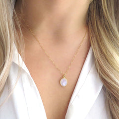 Checker Cutting Natural Rainbow Moonstone Pendant Necklace