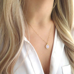 Checker Cutting Natural Rainbow Moonstone Pendant Necklace