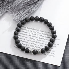 Personalized Men’s Beaded Name Bracelet – Lava Stone & Engraved Balance