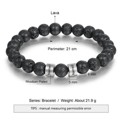 Personalized Men’s Beaded Name Bracelet – Lava Stone & Engraved Balance