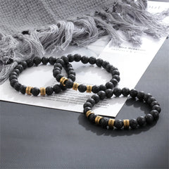 Personalized Men’s Beaded Name Bracelet – Lava Stone & Engraved Balance