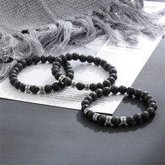 Personalized Men’s Beaded Name Bracelet – Lava Stone & Engraved Balance
