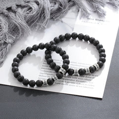 Personalized Men’s Beaded Name Bracelet – Lava Stone & Engraved Balance