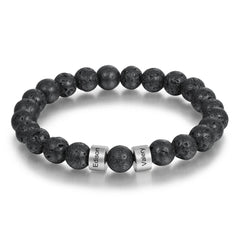 Personalized Men’s Beaded Name Bracelet – Lava Stone & Engraved Balance