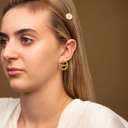 Custom Name Hoop Earrings – Personalized Circle Studs by Jeluxa