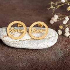 Custom Name Hoop Earrings – Personalized Circle Studs by Jeluxa