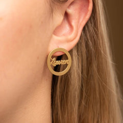 Custom Name Hoop Earrings – Personalized Circle Studs by Jeluxa