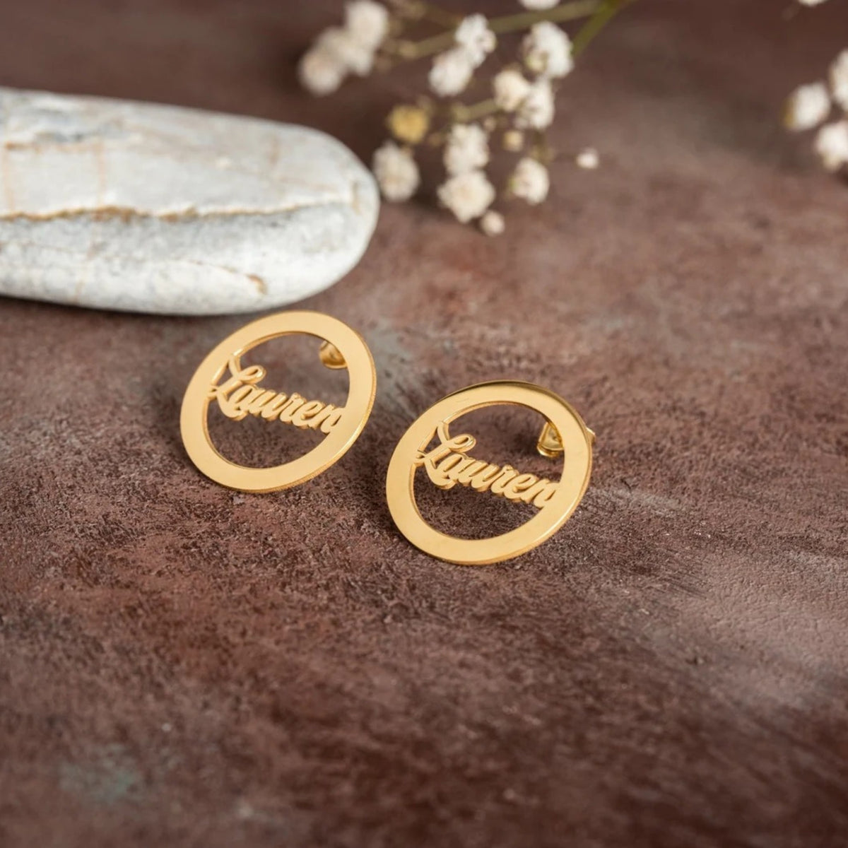 Custom Name Hoop Earrings – Personalized Circle Studs by Jeluxa