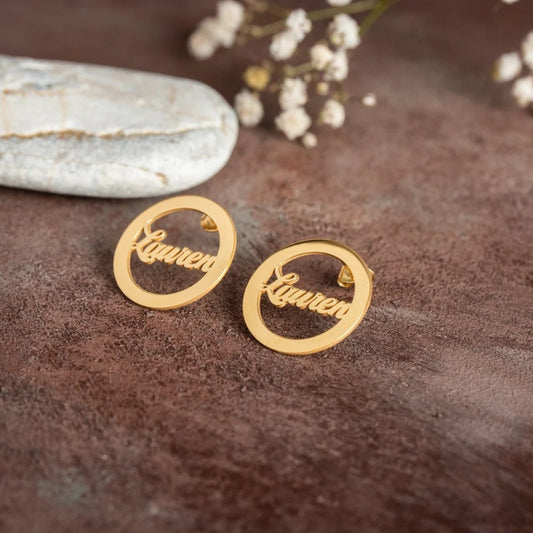 Custom Name Hoop Earrings – Personalized Circle Studs by Jeluxa