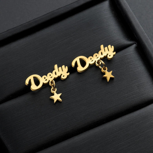 Jeluxa Custom Name Star Drop Earrings – Personalized Gold Plated Jewelry