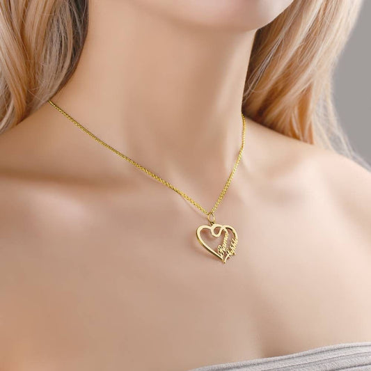 CUSTOMIZED OVERLAPPING HEART TWO NAME NECKLACE