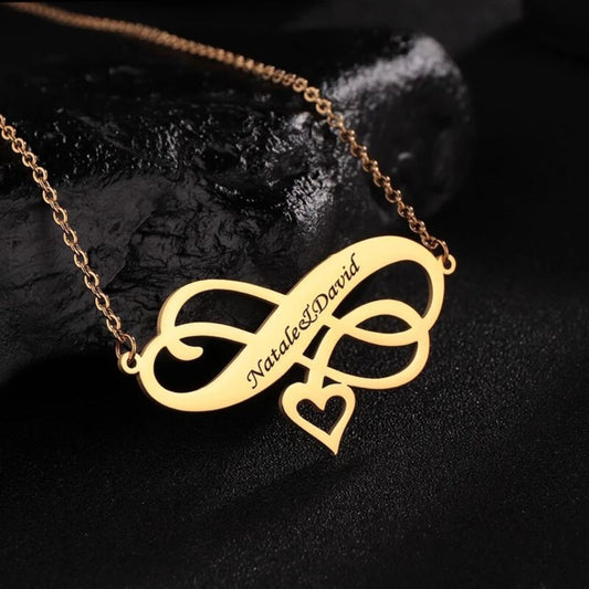 Personalize Double Infinity Name Necklace With Heart