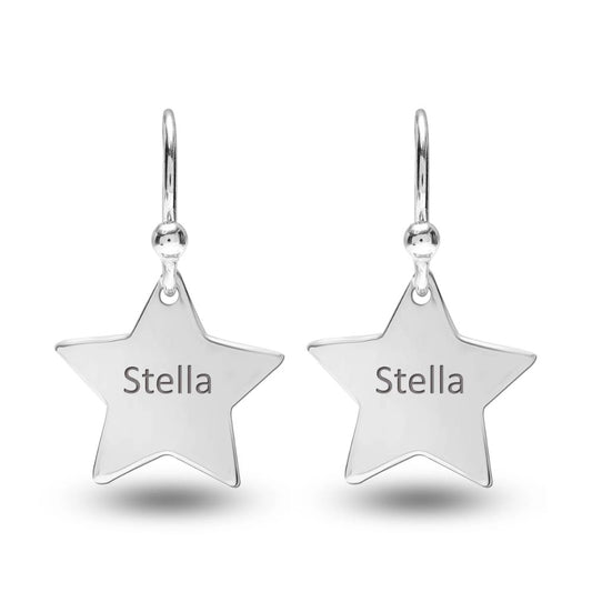 Personalised 925 Sterling Silver Engraved Name Star Earrings