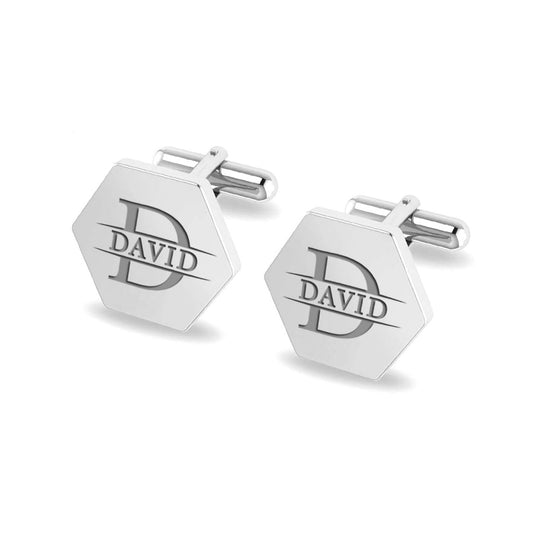 Personalized Engraved Initial or Name Designer Hexagon Cufflinks for Men and Boys