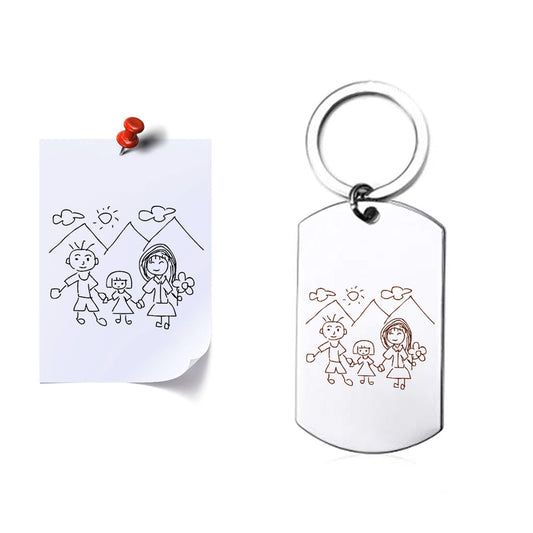 Personalized Kids Drawing Keychain-Engraved Drawing Keychain