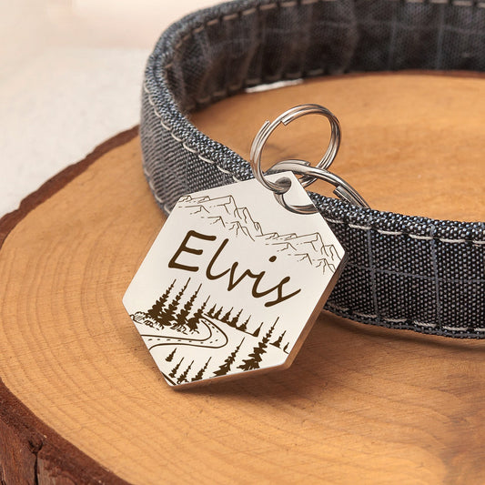 Personalized Mountain Forest Scene dog-Pet Id collar tags