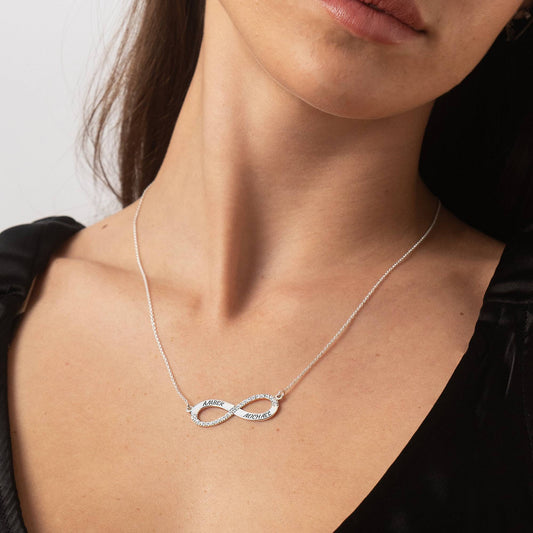 Personalize Name Engraved Infinity Necklace With Diamonds