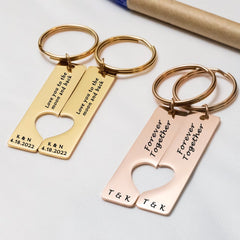 Personalized Couple Heart Cutout Keychains – Custom Engraved Gift Set by Jeluxa