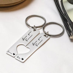 Personalized Couple Heart Cutout Keychains – Custom Engraved Gift Set by Jeluxa
