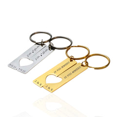 Personalized Couple Heart Cutout Keychains – Custom Engraved Gift Set by Jeluxa