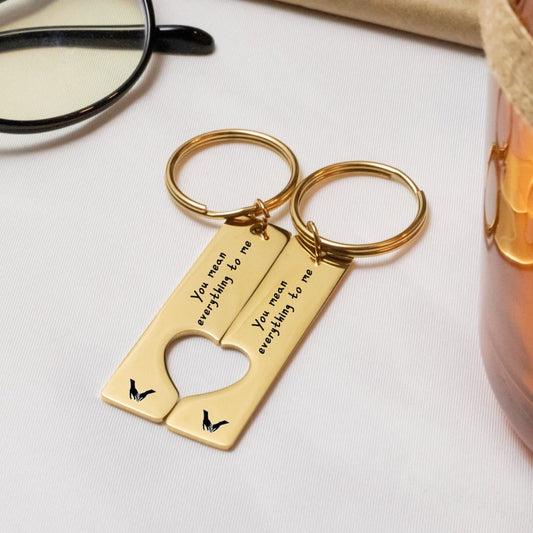 Personalized Couple Heart Cutout Keychains – Custom Engraved Gift Set by Jeluxa