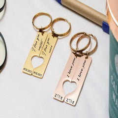 Personalized Custom Date Couple Heart Keychain With 2 Sets