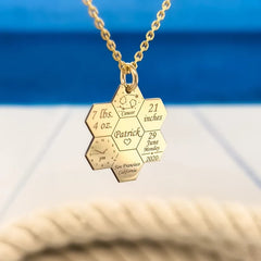 Personalized Dainty Birth Stat Honeycomb Necklace