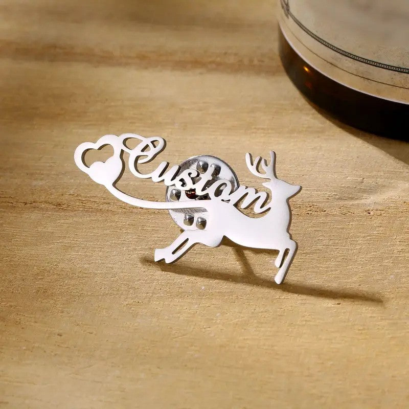 Personalized Deer Style Name Brooch