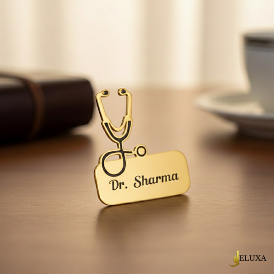 Personalized Doctor Name Brooch with Stethoscope