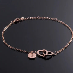 Personalized Double Hearts Initial Anklet